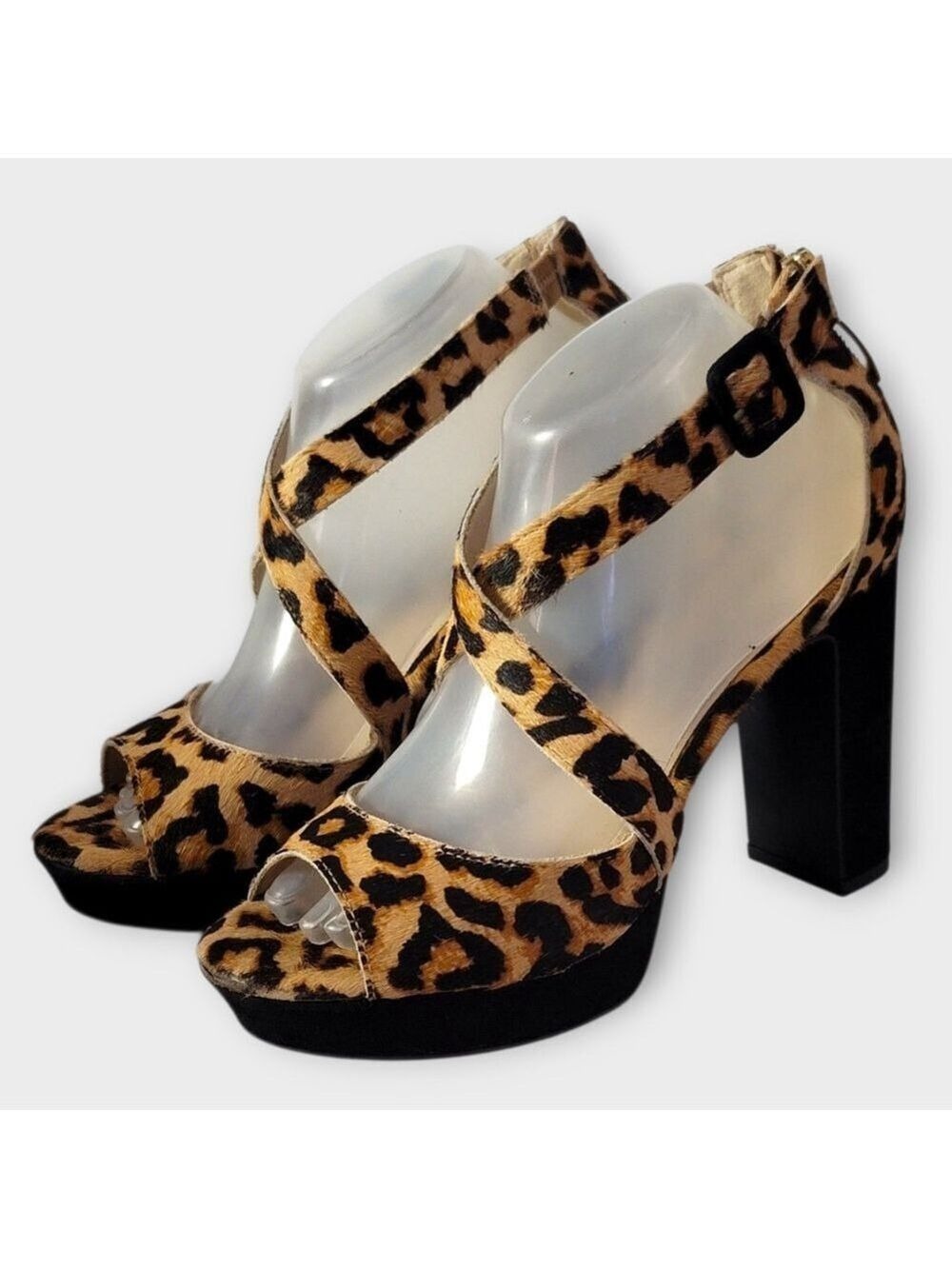 Limelight Lyanna Animal Leopard Print Platform Peep Toe Chunky Block Heels 8.5